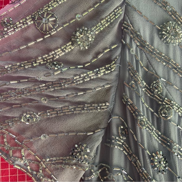 90s Montage by Mon Cheri Formal Evening Beaded Maxi Dress Size US10 in Icy Blue - Picture 8 of 12